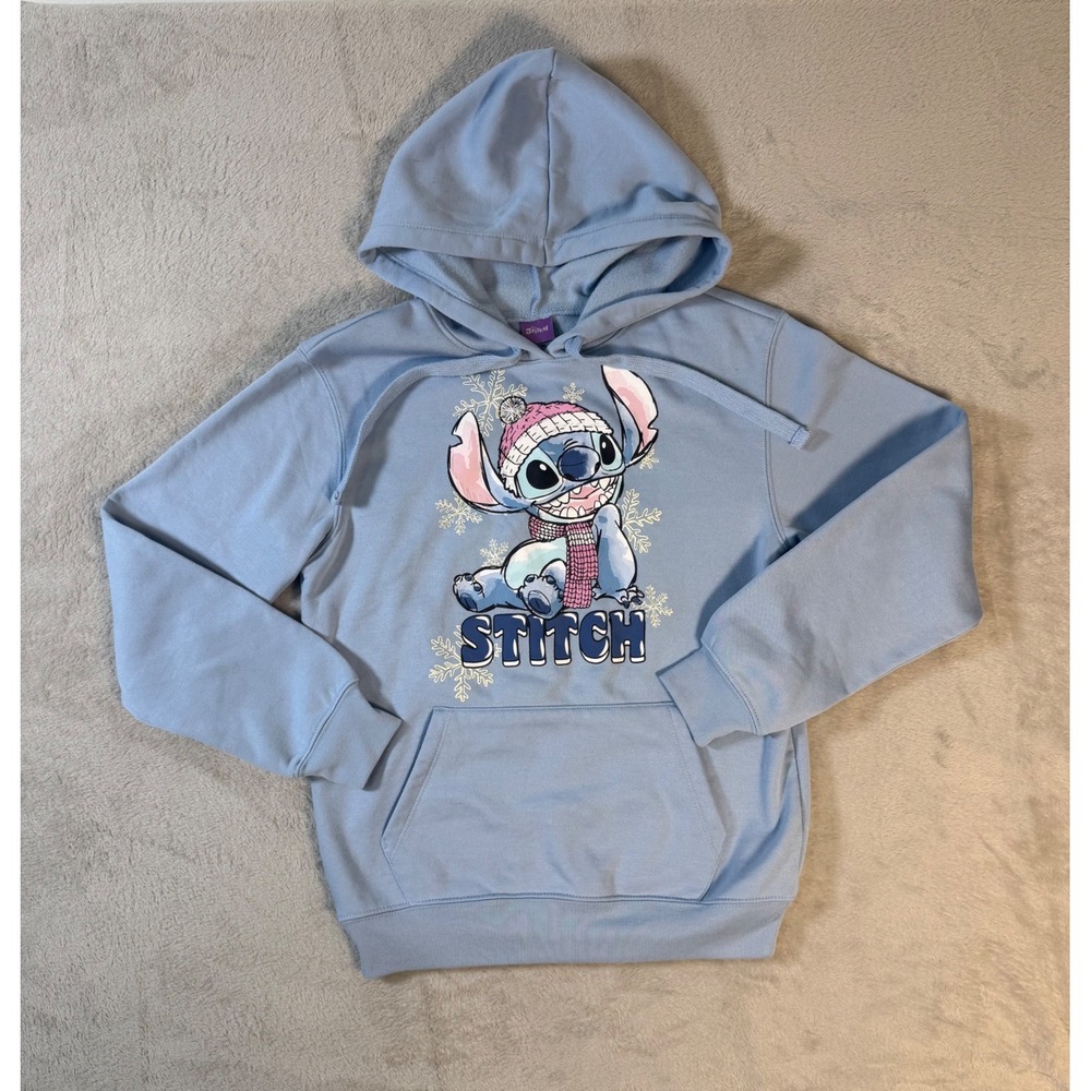 Disney Lilo & Stitch Blue Winter Snowflake Graphic Hoodie Sweatshirt XS